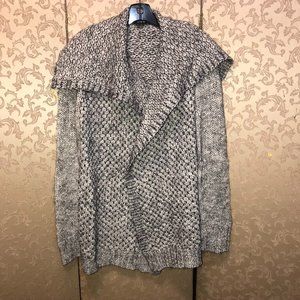 Theory Black White Marled Cozy Open Shawl Collar Cardigan Sweater Size Medium M
